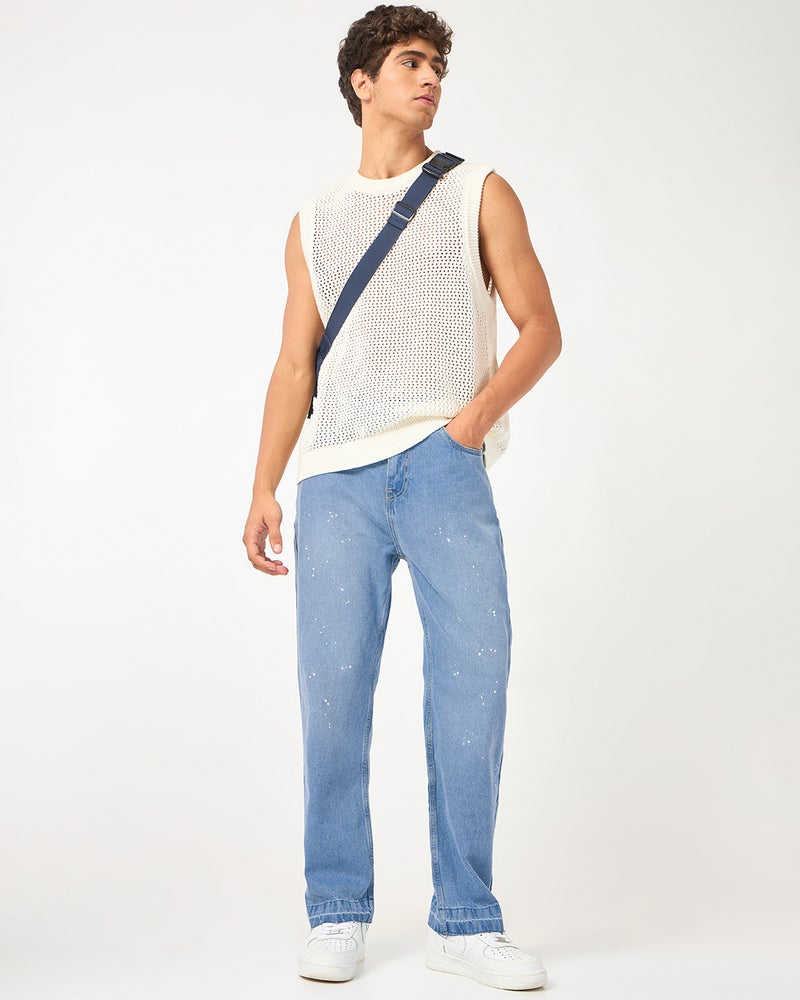 bewakoof Men's Light Blue Washed Straight Fit Mid-Rise Jeans - Image 4